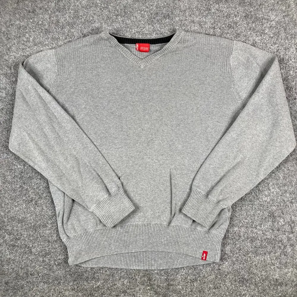 Levis Sweater Mens‎ Size L Gray V Neck Ribbed Knit Casual Classic Pullover